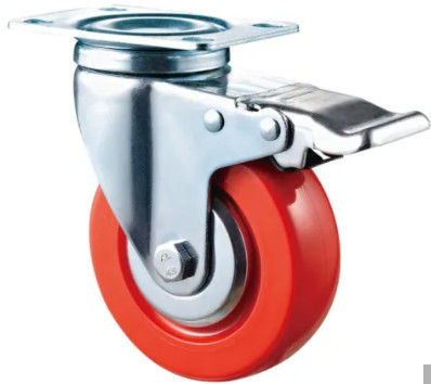 bánh xe khóa bánh xe urethane màu đỏ có phanh